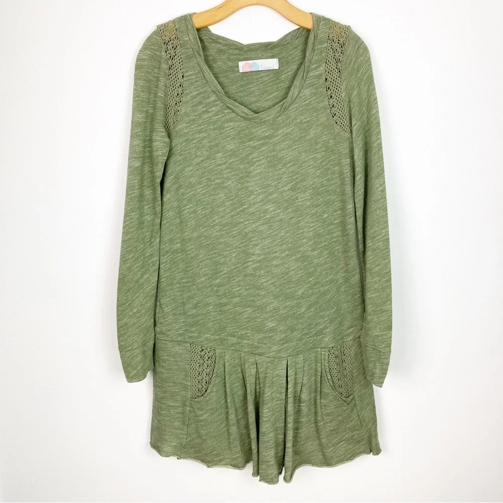 FP Beach Free People Light Green Knit Drop Waist Crochet Trim Dress Small